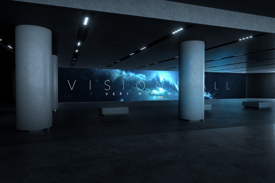 超长画廊宣传海报广告牌发布会提案样机PSD模板 Vision
