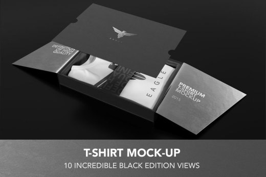 高端T恤衬衫黑色包装盒贴图样机PSD模板 T-Shirt B