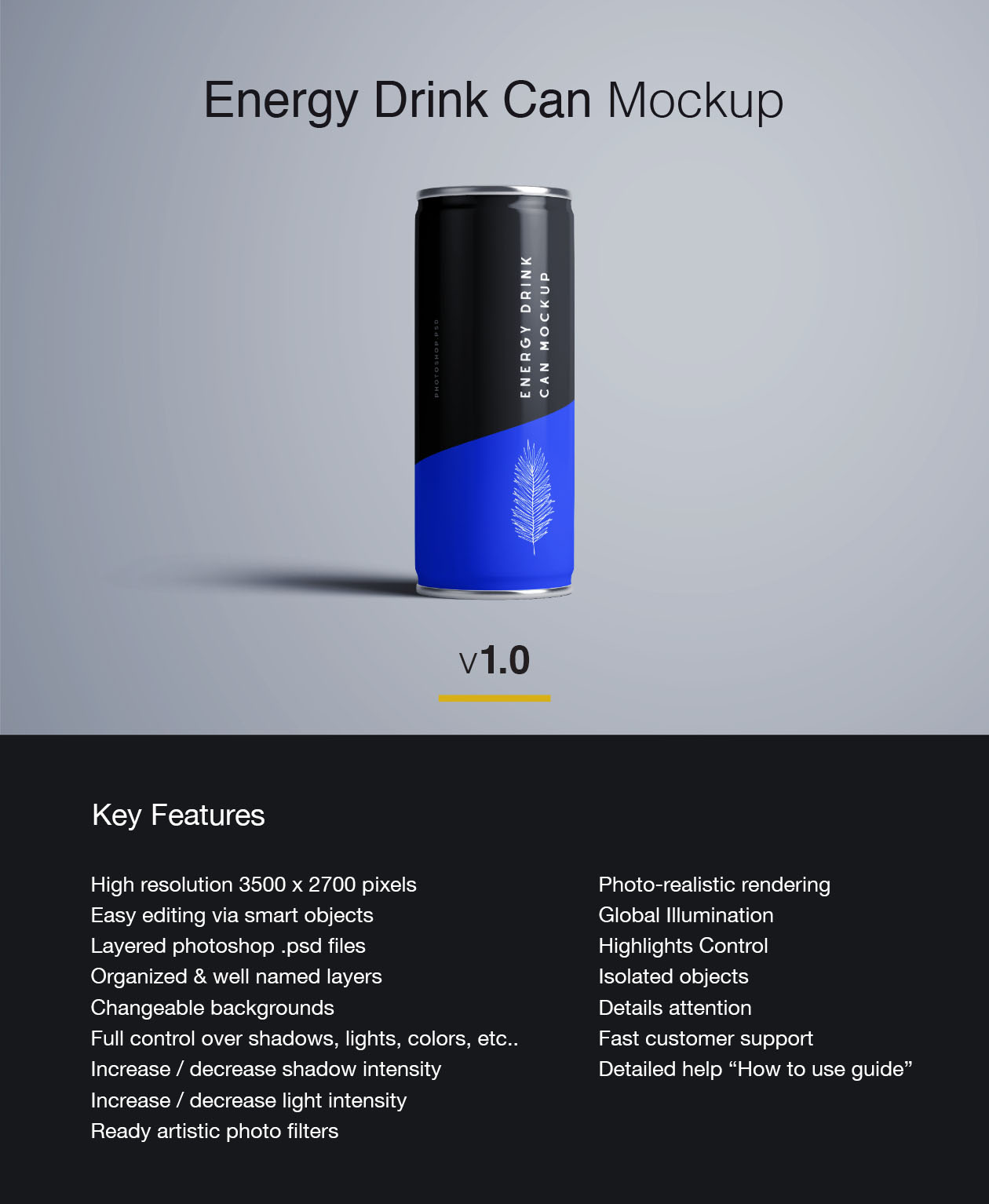 能量饮料易拉罐外观设计样机PSD模板 Energy Drin