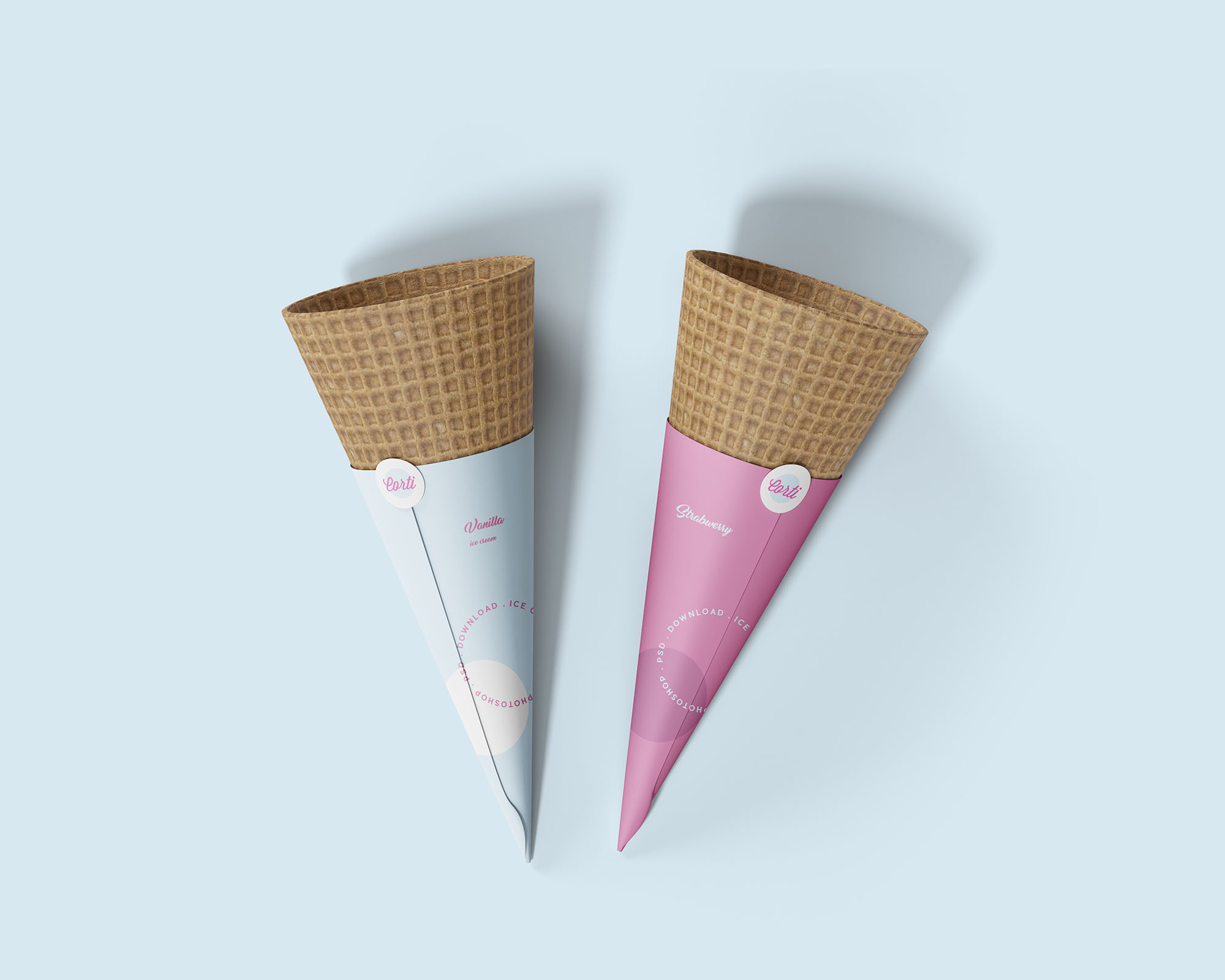 蛋卷冰淇淋包装纸设计样机模板 Ice Cream Cone