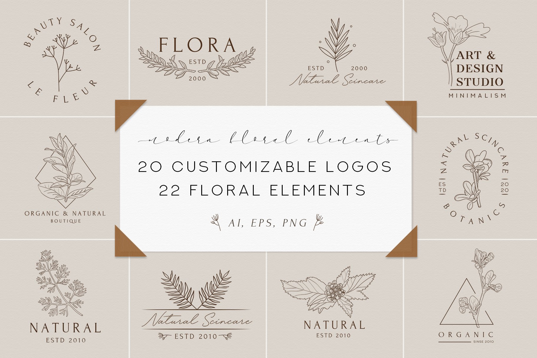 精美绝伦的植物树叶矢量插图LOGO徽标素材合辑 Botani