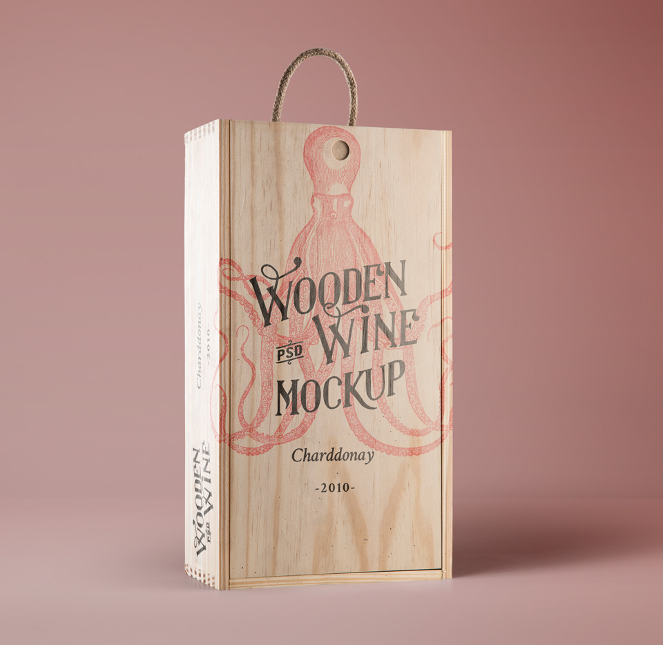 红酒木盒子样机 Psd Wine Wood Box Mock