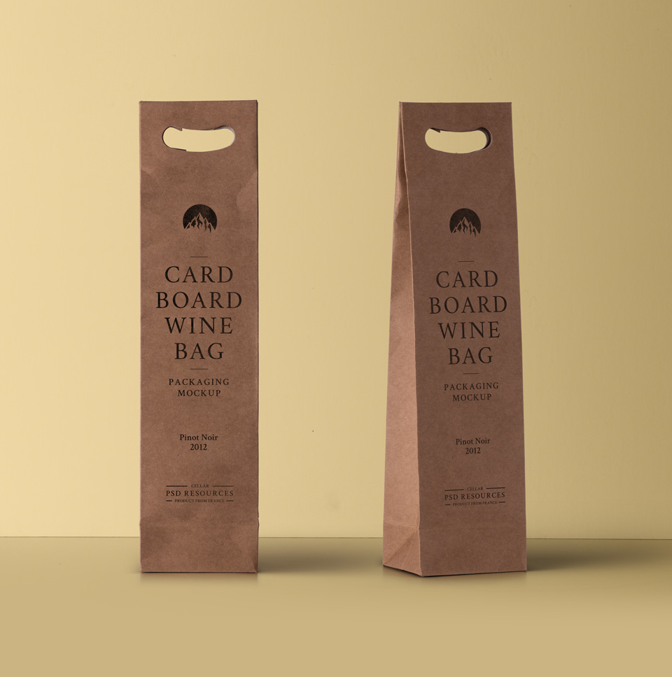 红酒牛皮纸袋包装样机 Wine Psd Cardboard