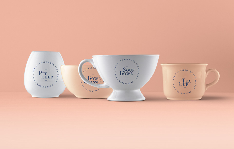 水罐和psd的茶杯的psd样机 Tableware Psd