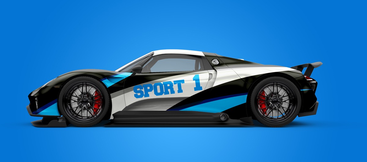 跑车运动品牌车身广告设计提案样机PSD模板 Sport ca