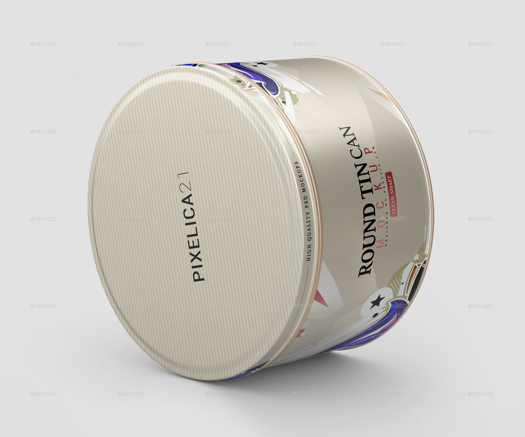 9个不同角度的圆形食品锡罐罐头包装设计样机PSD模板 Rou