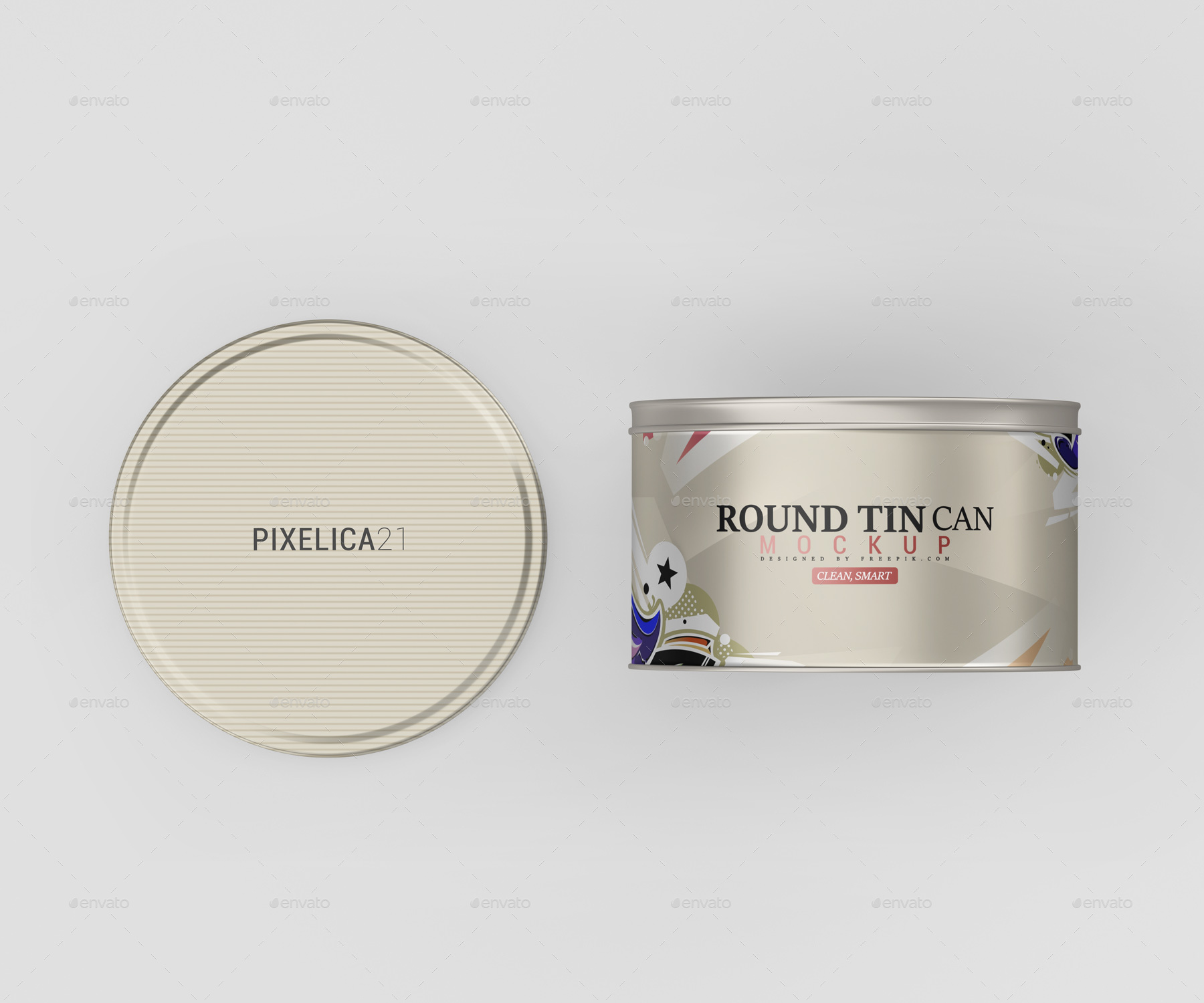 9个不同角度的圆形食品锡罐罐头包装设计样机PSD模板 Rou