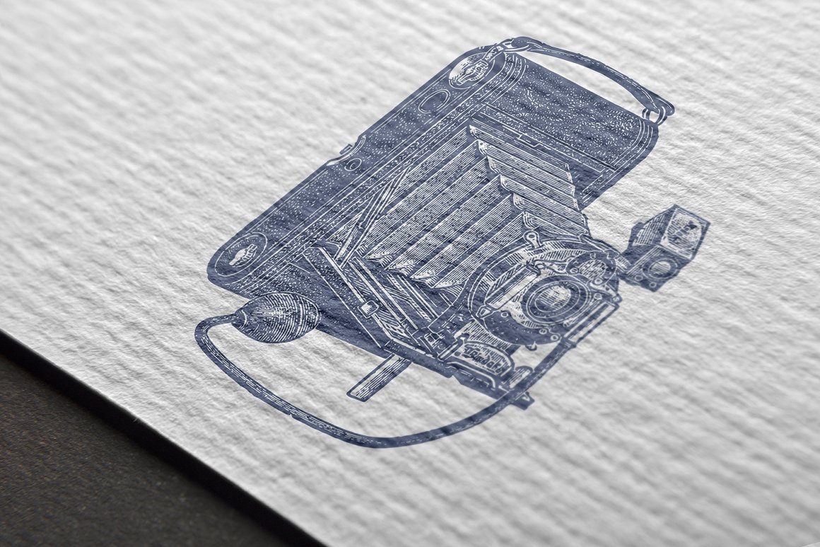 61幅手绘复古老式相机打字机文具等印刷绘图用品矢量插画 Vi