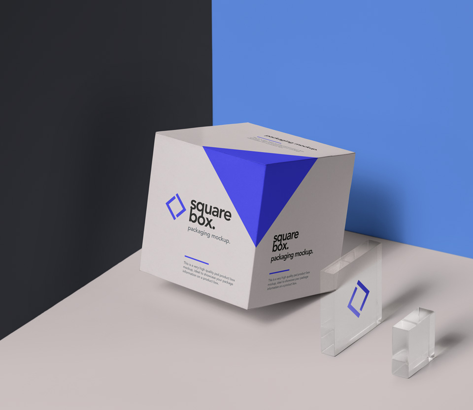 方形Psd盒包装样机 Square Psd Box Pack