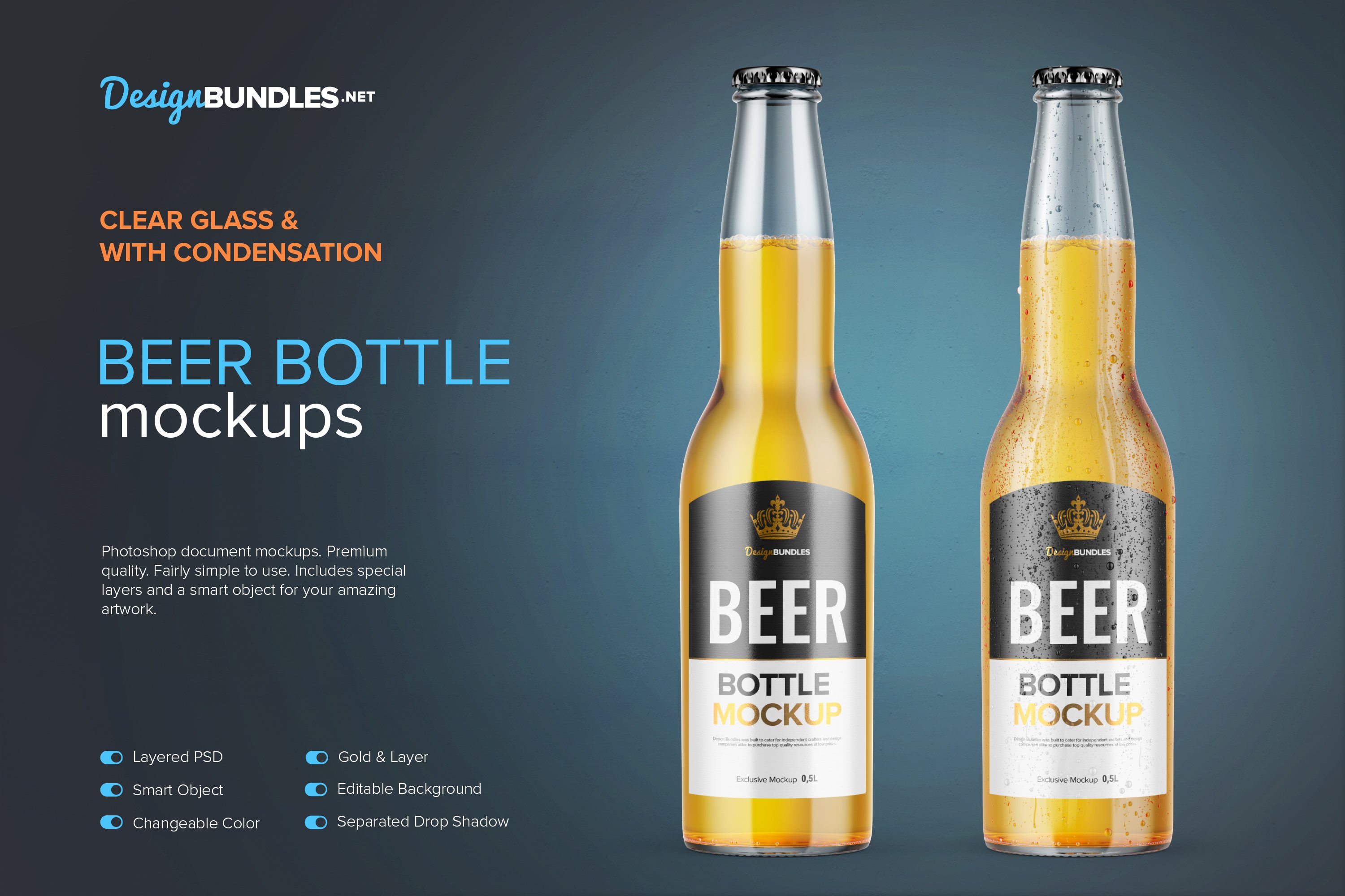 透明玻璃瓶包装设计提案样机PSD模板 Beer Bottle