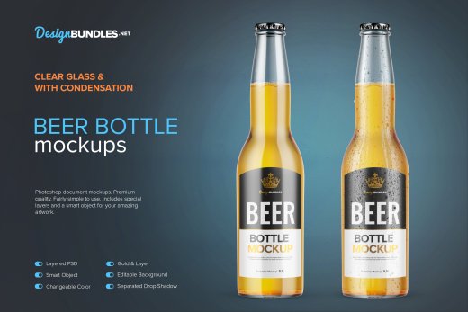 透明玻璃瓶包装设计提案样机PSD模板 Beer Bottle