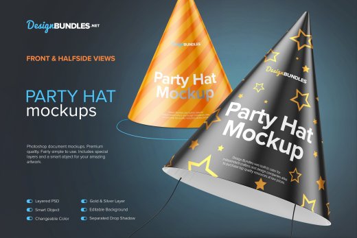 生日派对帽子设计贴图提案展示样机模板 Party Hat M