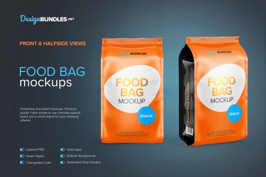 食品袋包装设计贴图展示样机模板 Food Bag Mocku