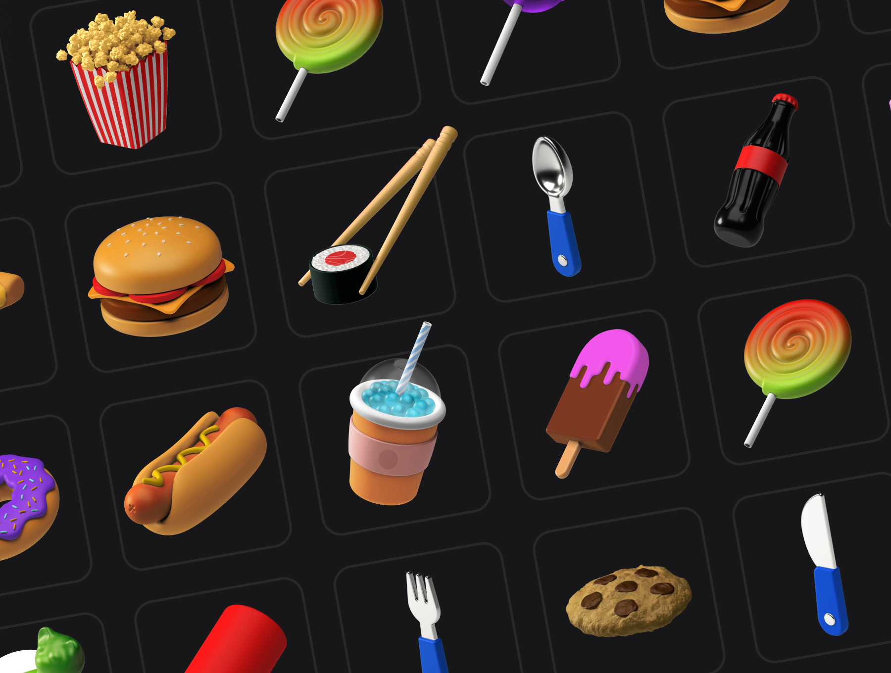 3D立体食物快餐元素图标集 3D Icons Pack -