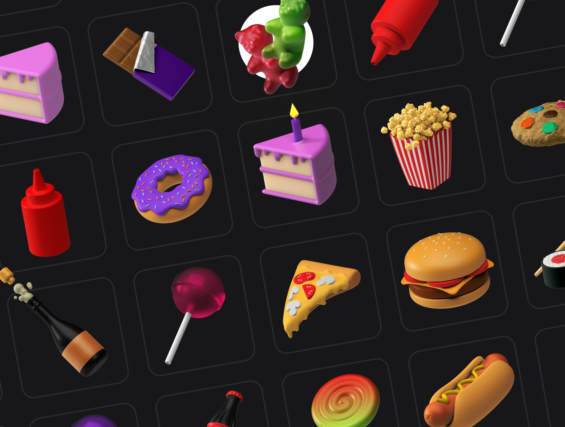 3D立体食物快餐元素图标集 3D Icons Pack -