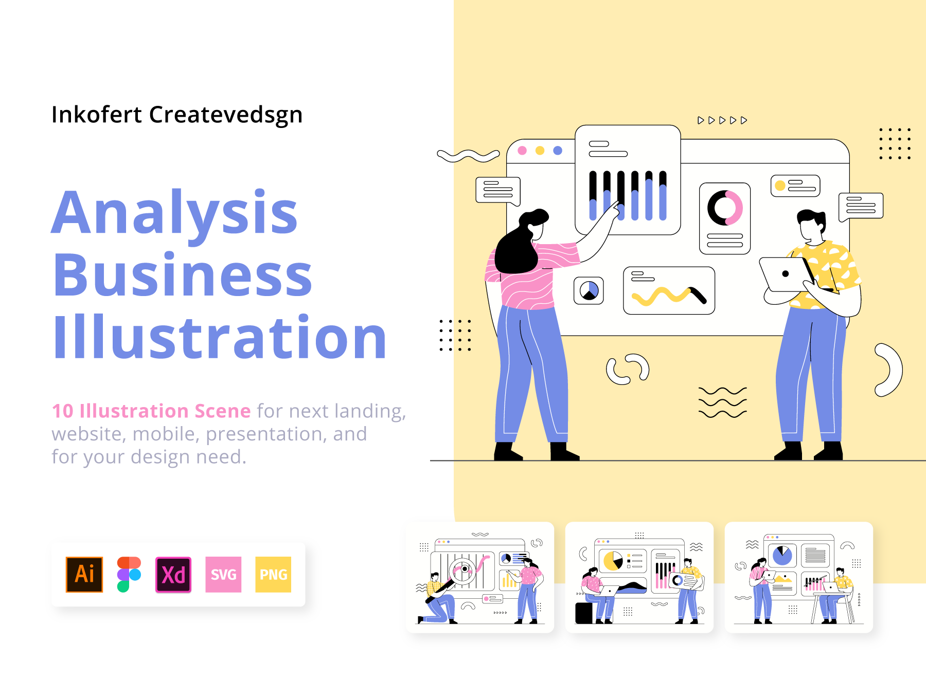 商业业务分析报表场景矢量插画素材 Analysis Busi