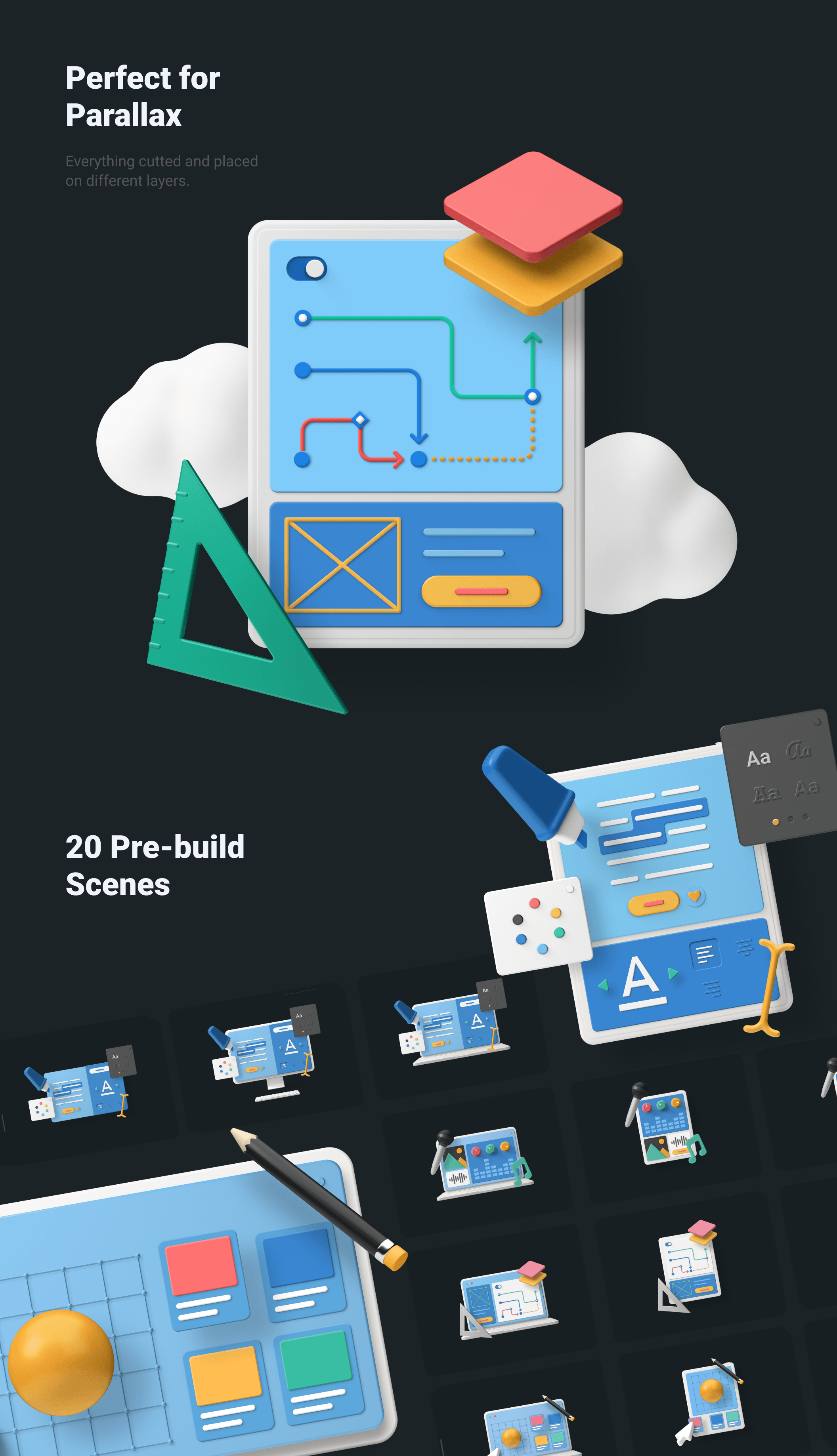 3D视觉设计系统元素场景图标素材 Bento 3D Desi