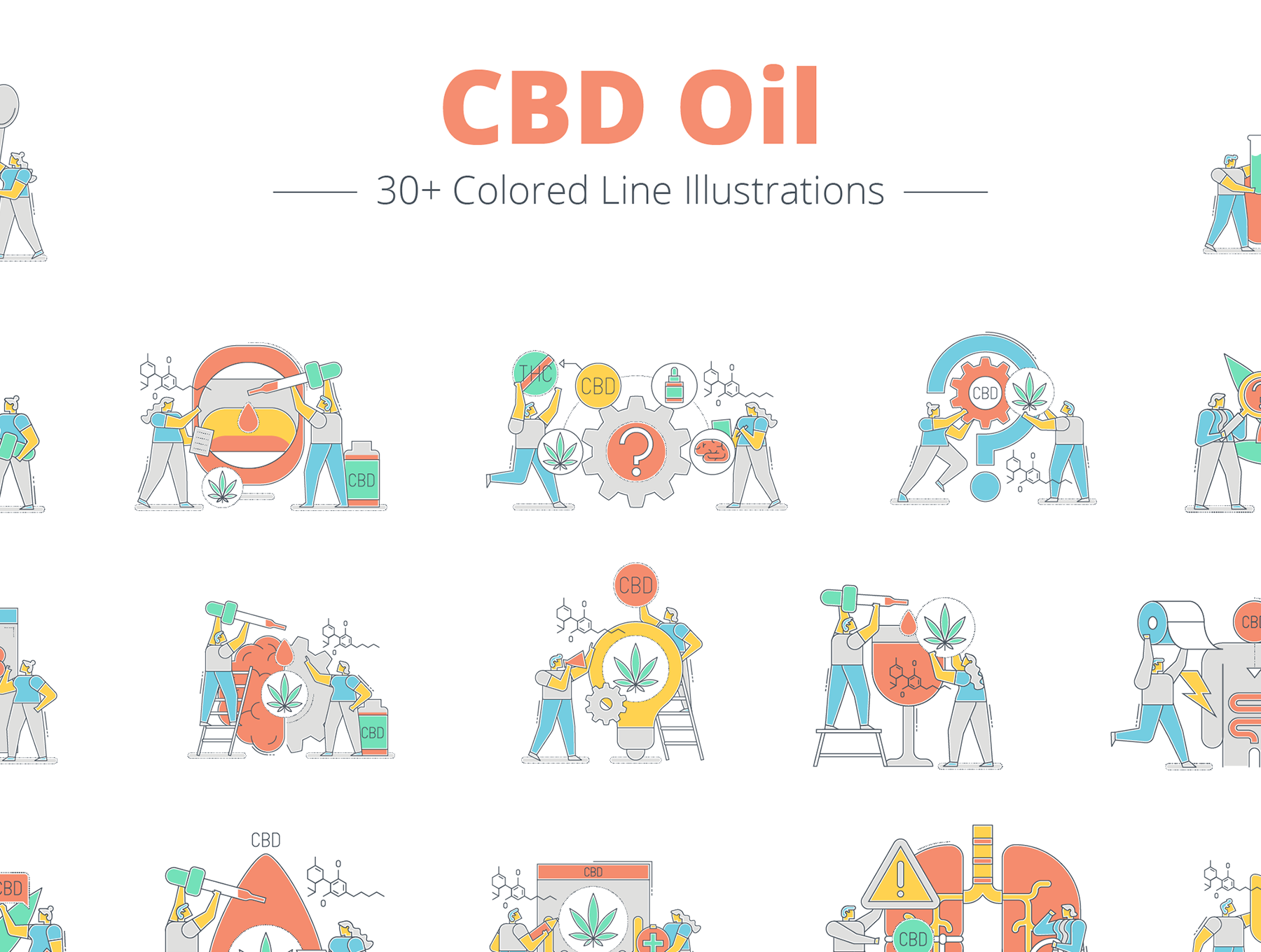 CBD药物治疗场景主题插画 CBD Oil Illustra