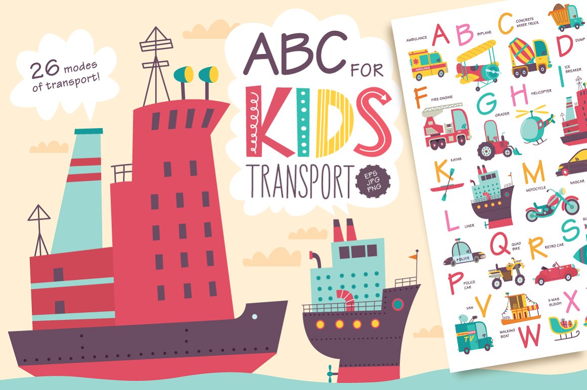孩子们学习字母表儿童教育海报素材 ABC for kids.