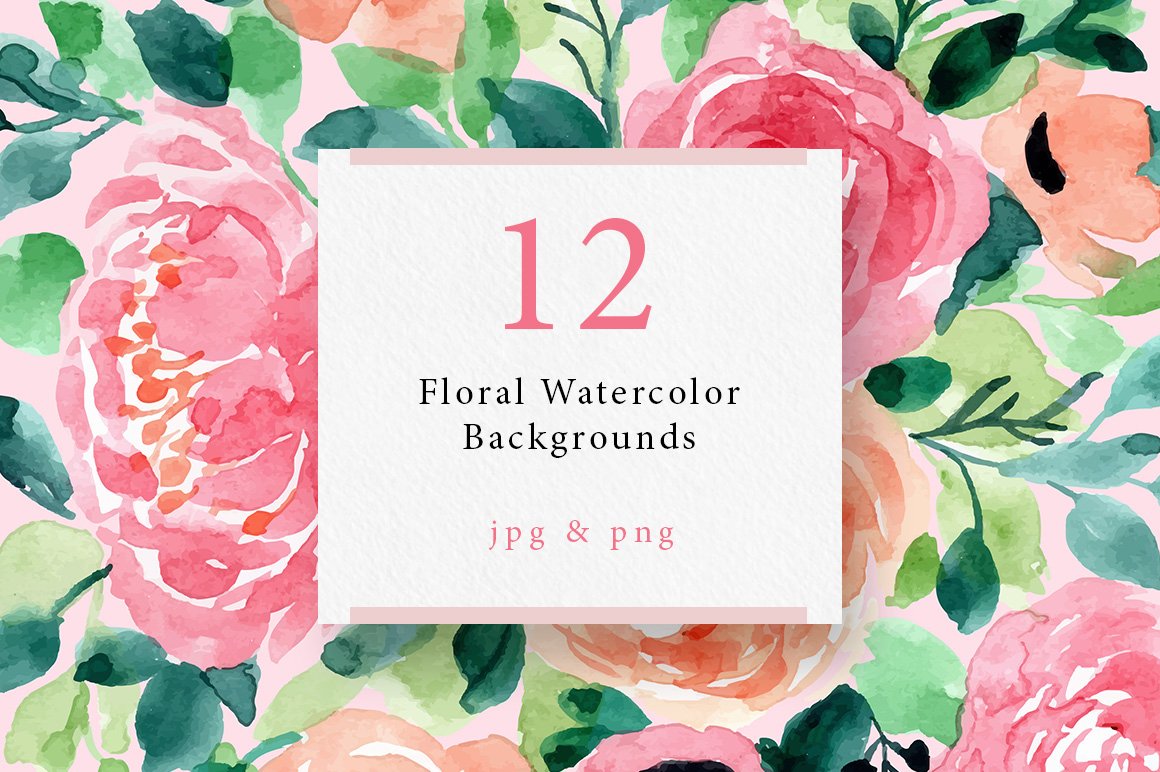 12款水彩手绘春季花卉树叶剪贴画素材 Floral Wate