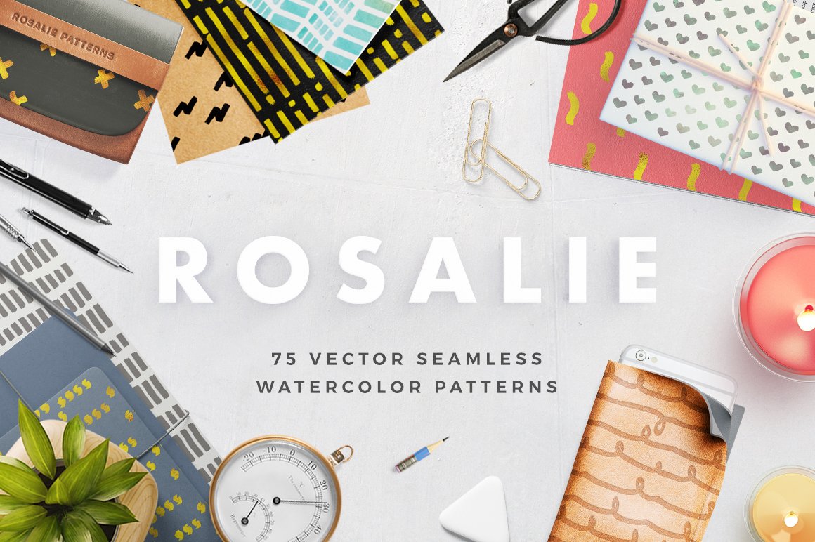 25款优雅时尚的水彩手绘无缝拼接图案 Rosalie Sea