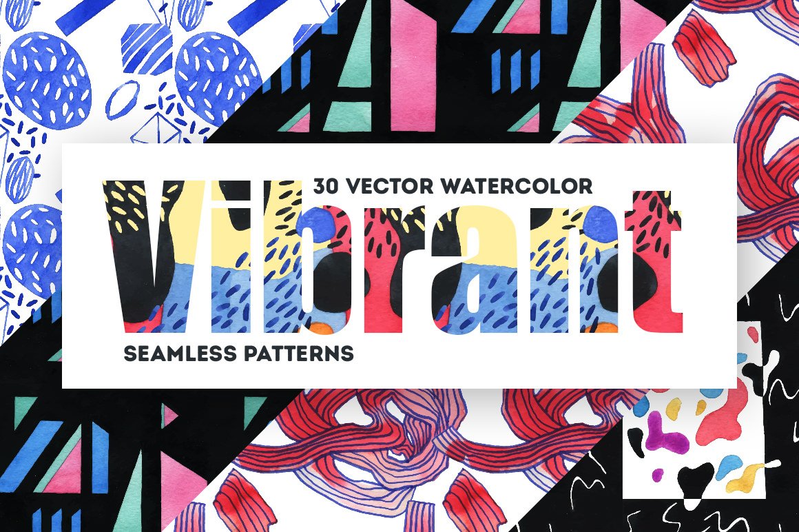 充满活力的时尚抽象几何水彩图案素材合辑 Vibrant Wa