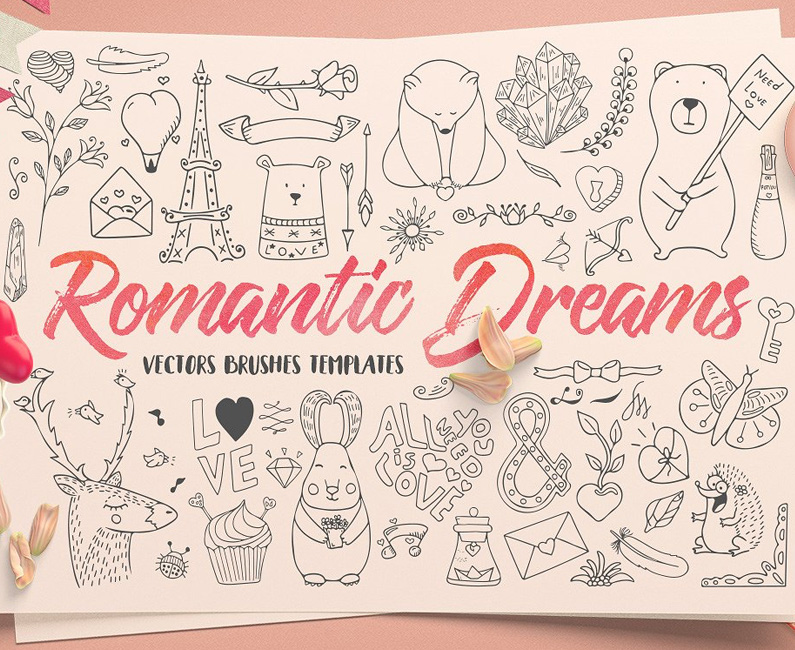 450幅可爱的手绘浪漫的梦想矢量插画素材 Romantic