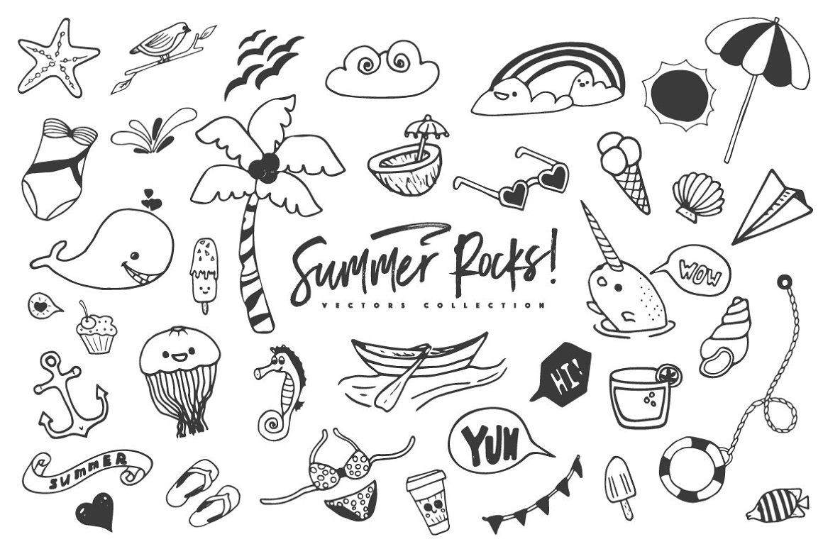 手绘涂鸦夏季装饰元素插画素材合辑包 Summer Rocks