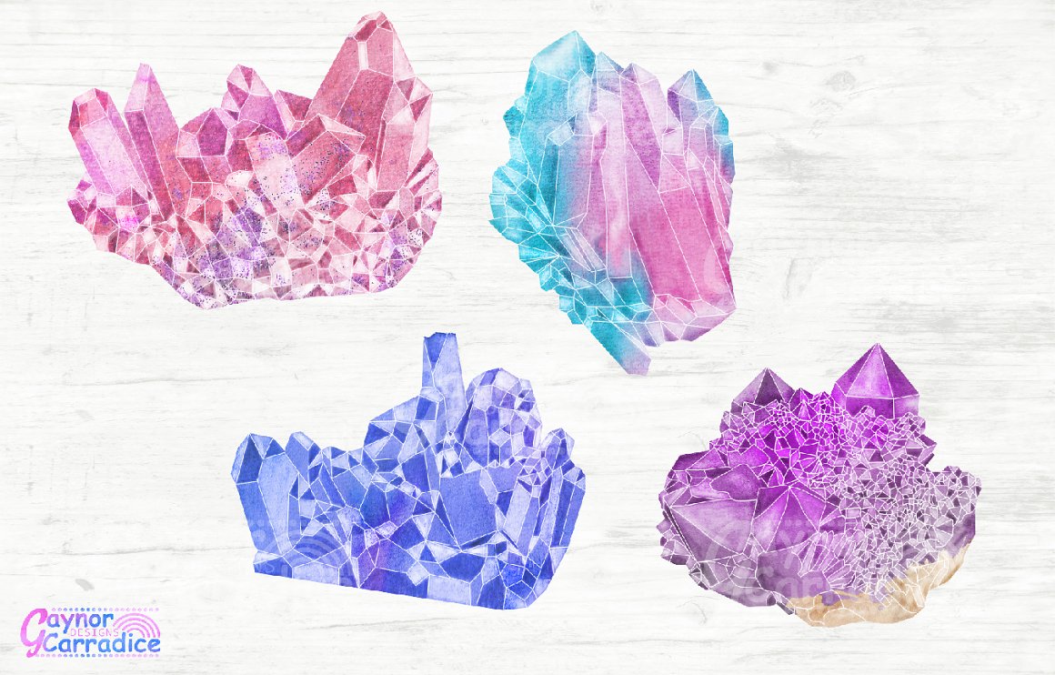 水彩手绘宝石水晶蓝宝石剪贴画素材 Natural Gemst