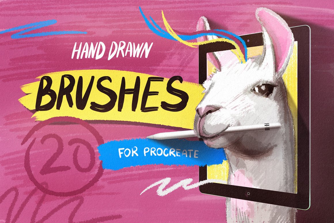 20个美洲骆驼动物毛笔刷画笔 Hand Drawn Brus