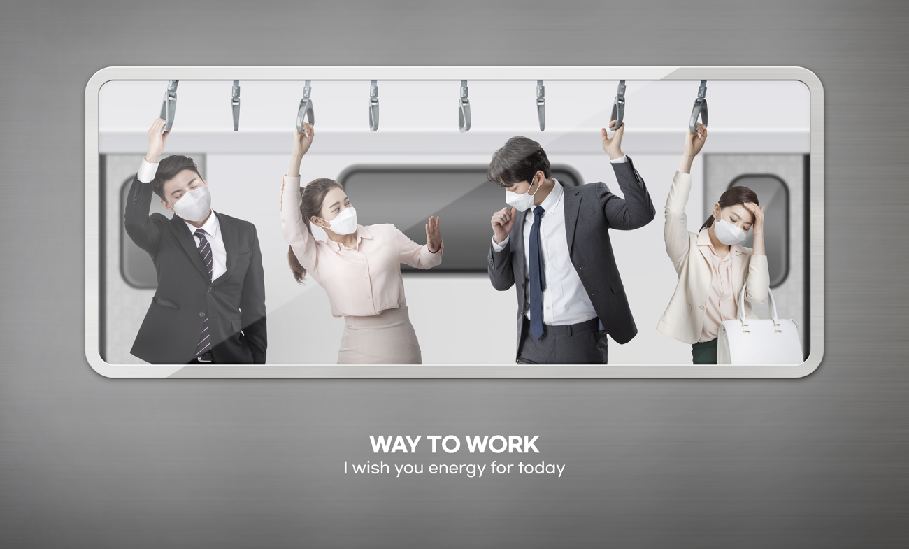 职场通勤上下班生活日常疫情隔离卫生生活宣传海报PSD模板