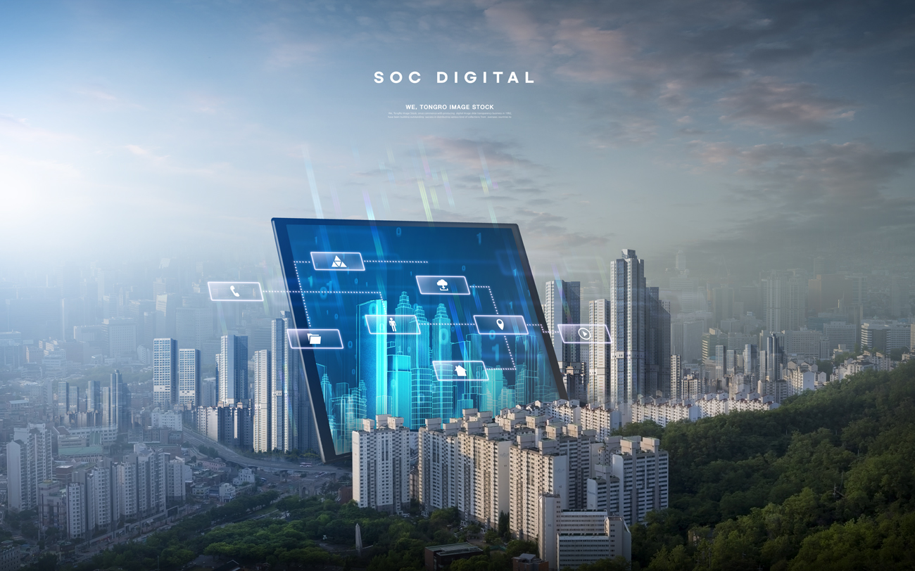 未来智能科技城市概念合成广告海报PSD模板 SOC DIGI