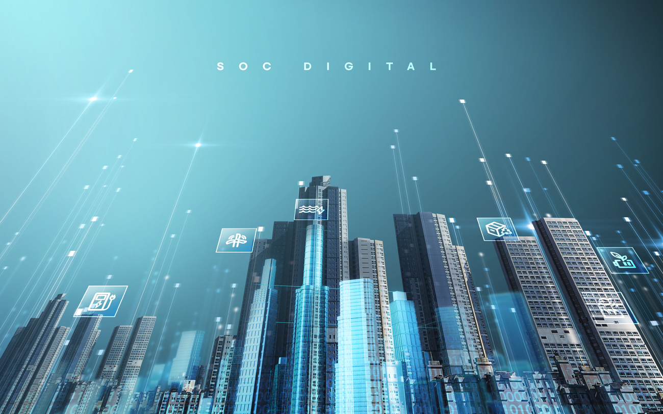 未来智能科技城市概念合成广告海报PSD模板 SOC DIGI