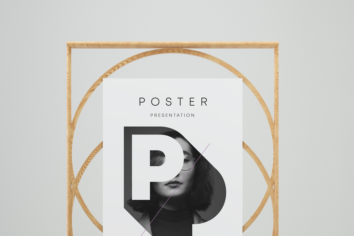 优雅的木质psd海报样机框架 Psd Poster Wood