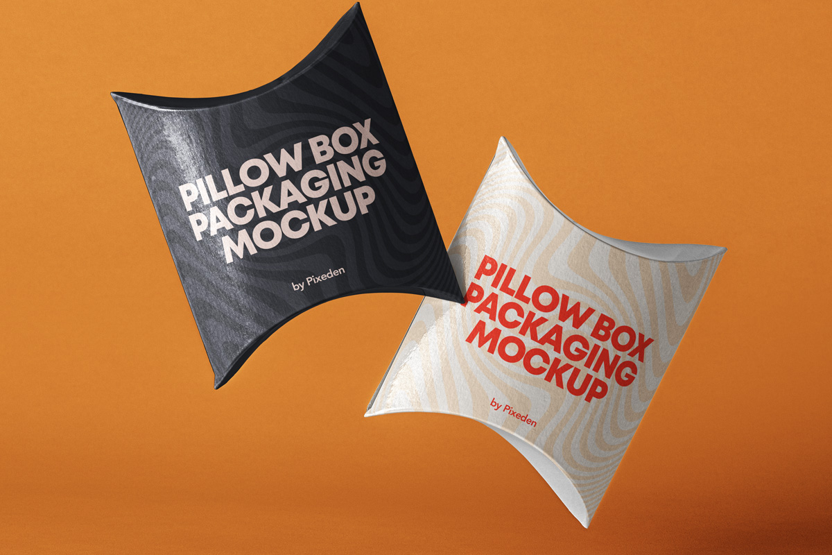 漂浮的枕盒包装样机 Psd Pillow Box Packa