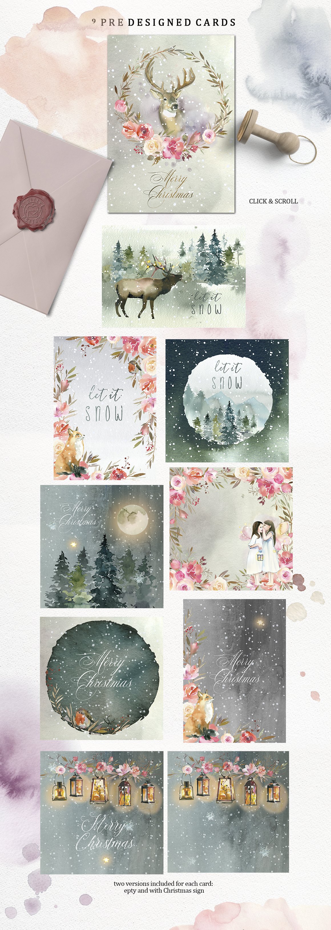 冬季梦想童话美丽大型水彩手绘剪贴画合辑包 Dream - F