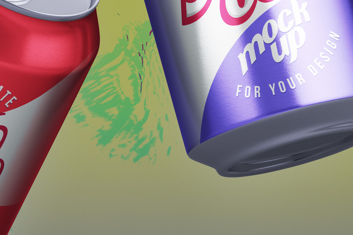 漂浮的易拉罐样机 Gravity Psd Soda Can