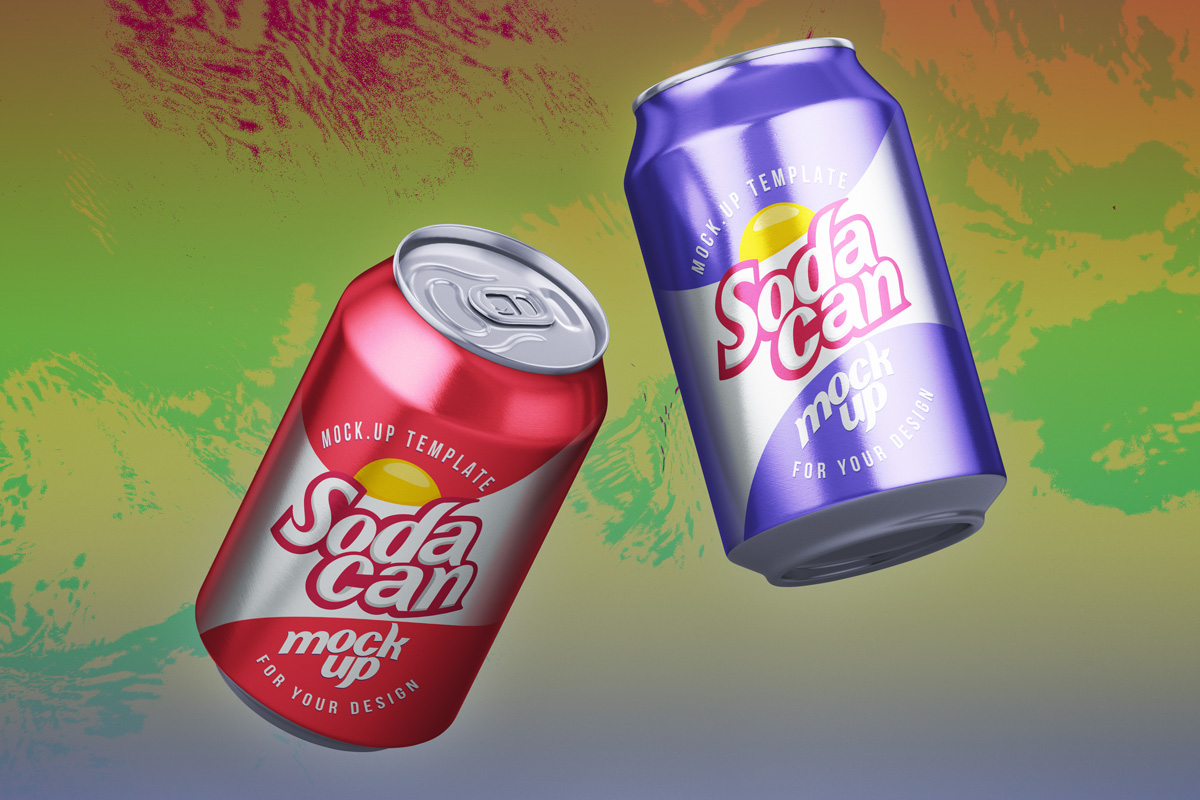 漂浮的易拉罐样机 Gravity Psd Soda Can