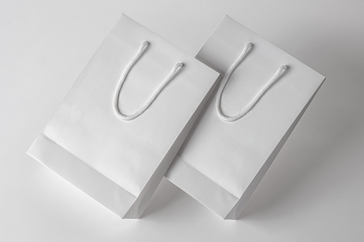 一套两个用高品质纸板制成的psd购物袋样机 Psd Shop
