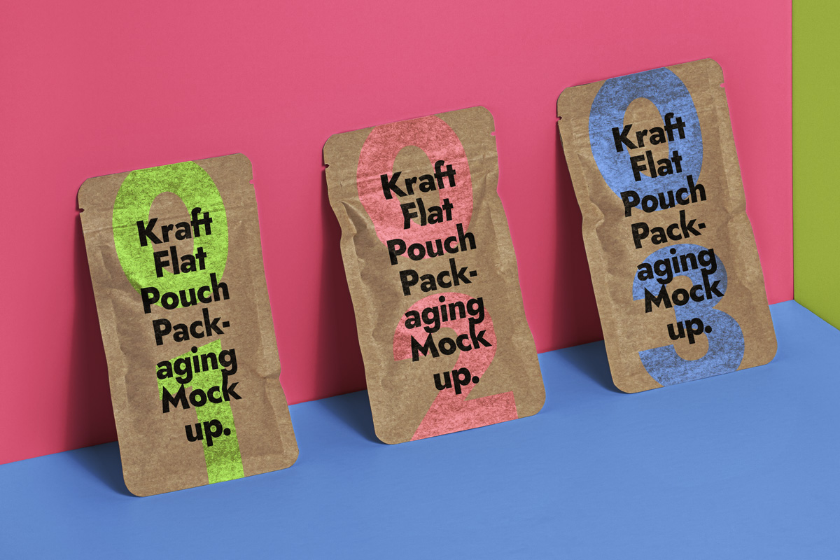 牛皮纸自封袋包装样机 Psd Kraft Flat Pouc