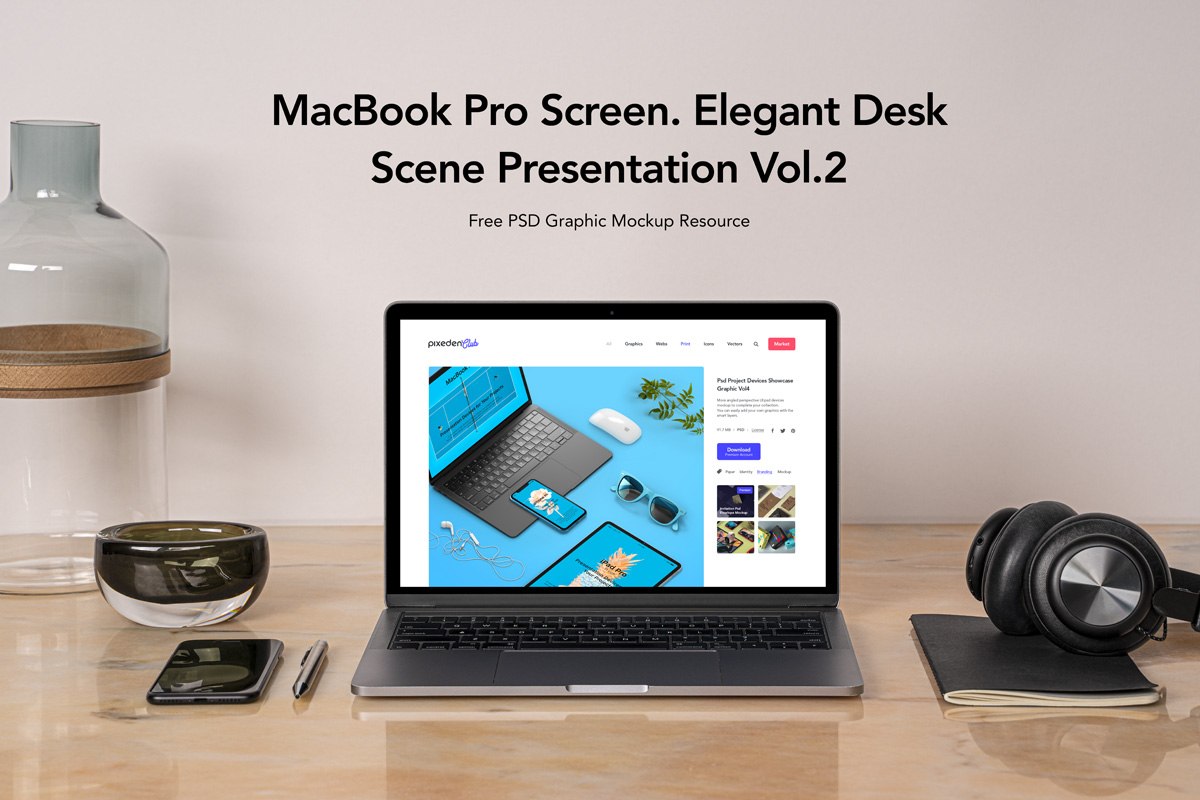 Macbook PRO电脑UI展示样机 Desk Psd M