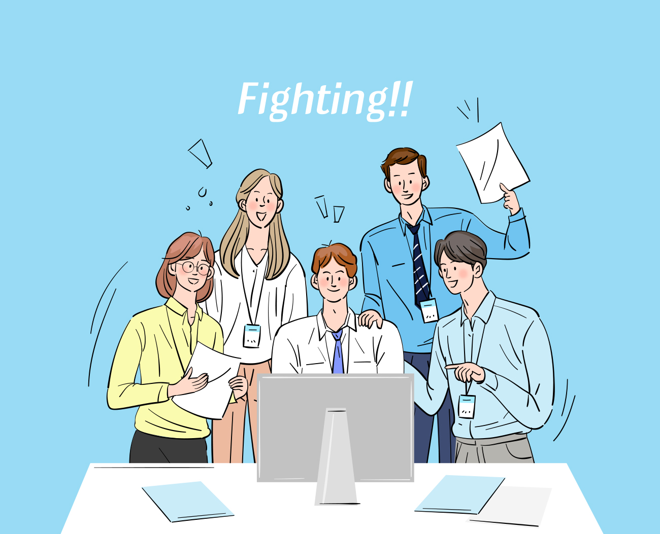 团队加油鼓劲团结合作企业文化宣传矢量插画人物素材 Fight