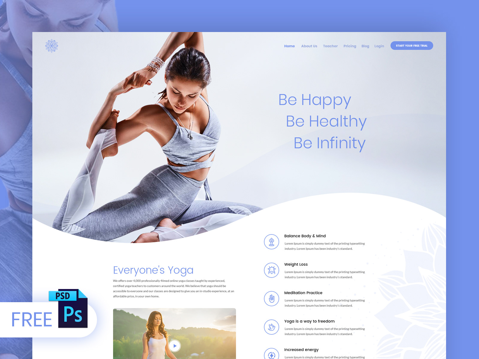 瑜伽工作室网页设计PSD模板 Yoga Web Design