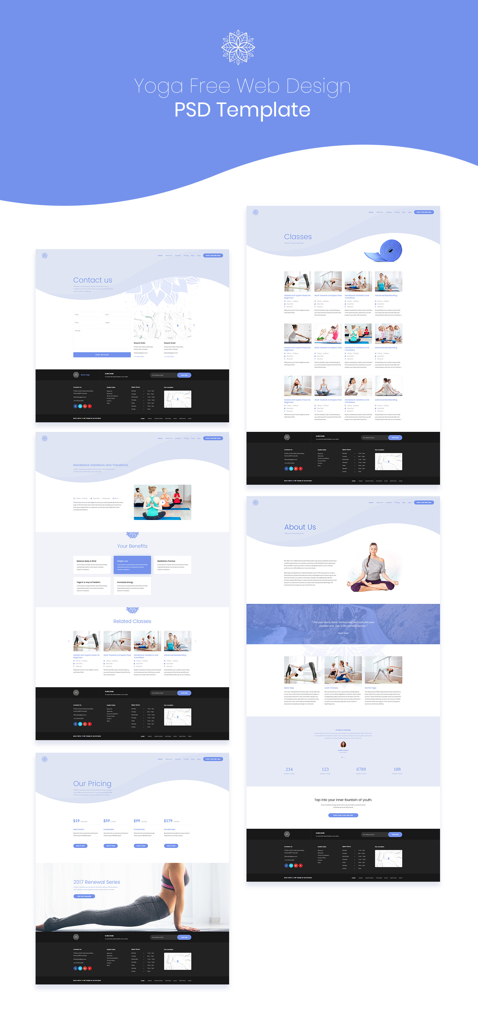 瑜伽工作室网页设计PSD模板 Yoga Web Design