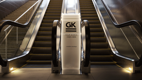 地铁商场自动扶梯灯箱广告设计提案样机PSD模板 3D Esc