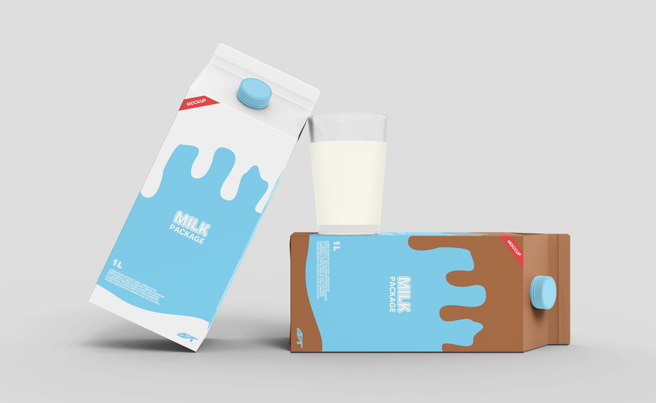牛奶酸奶乳酸菌奶制品纸盒包装设计提案样机PSD模板 Milk