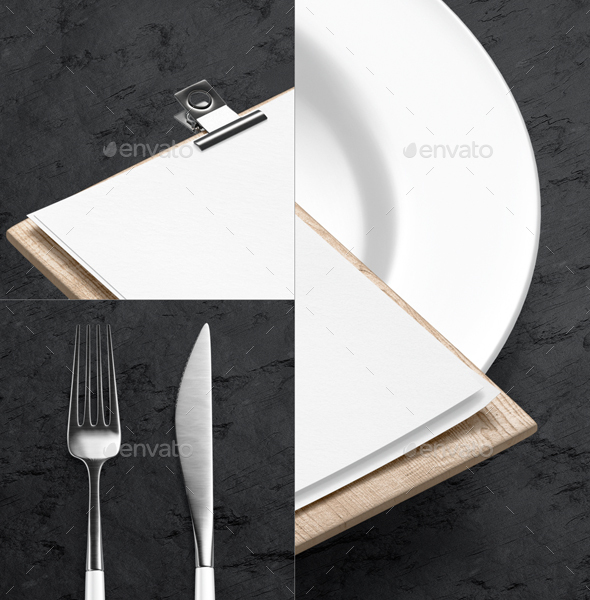 高档咖啡厅餐厅木制菜单菜谱设计提案样机PSD模板 Clipb