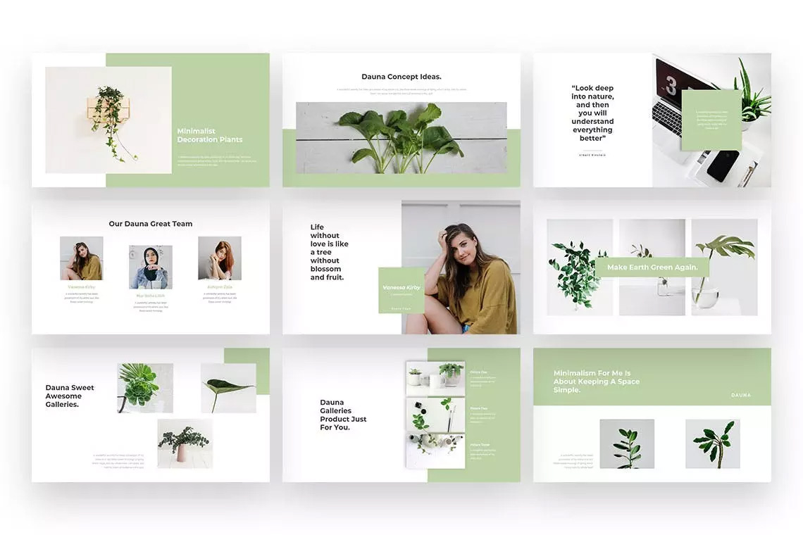 极简绿色主义多用途幻灯片模板 Dauna – Minimal