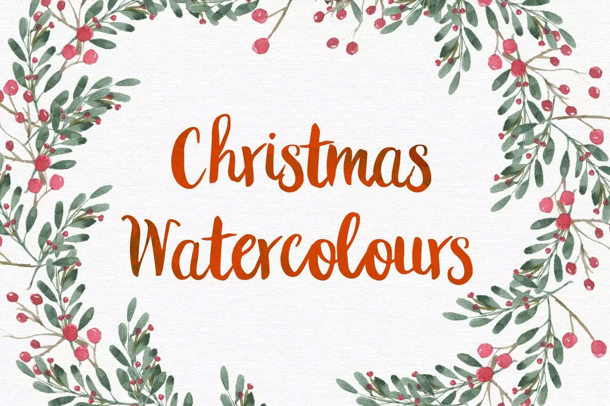 圣诞节水彩设计和剪贴画 Christmas Watercol