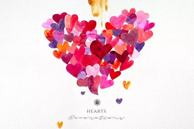 爱心主题水彩插画Hearts – Watercolor Il